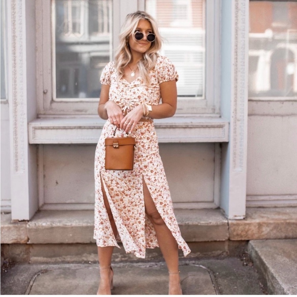 F21 Floral Cream Skirt & Top Set - M